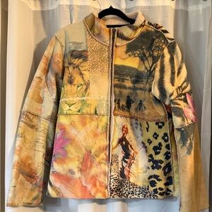 Vintage Alberto Makali Sherpa Lined Art Jacket Zip Front Multicolor S M